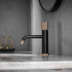 Single Handle Single Hole Bathroom Faucet with Spot Resistant in Black and Gold