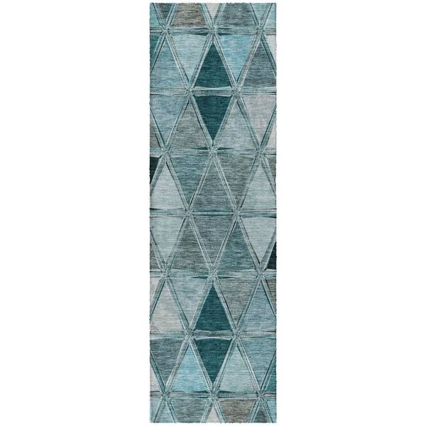 Dream Shag Premium Machine Washable Abstract ADS722 Teal 2 ft. x 7 ft. Runner Rug