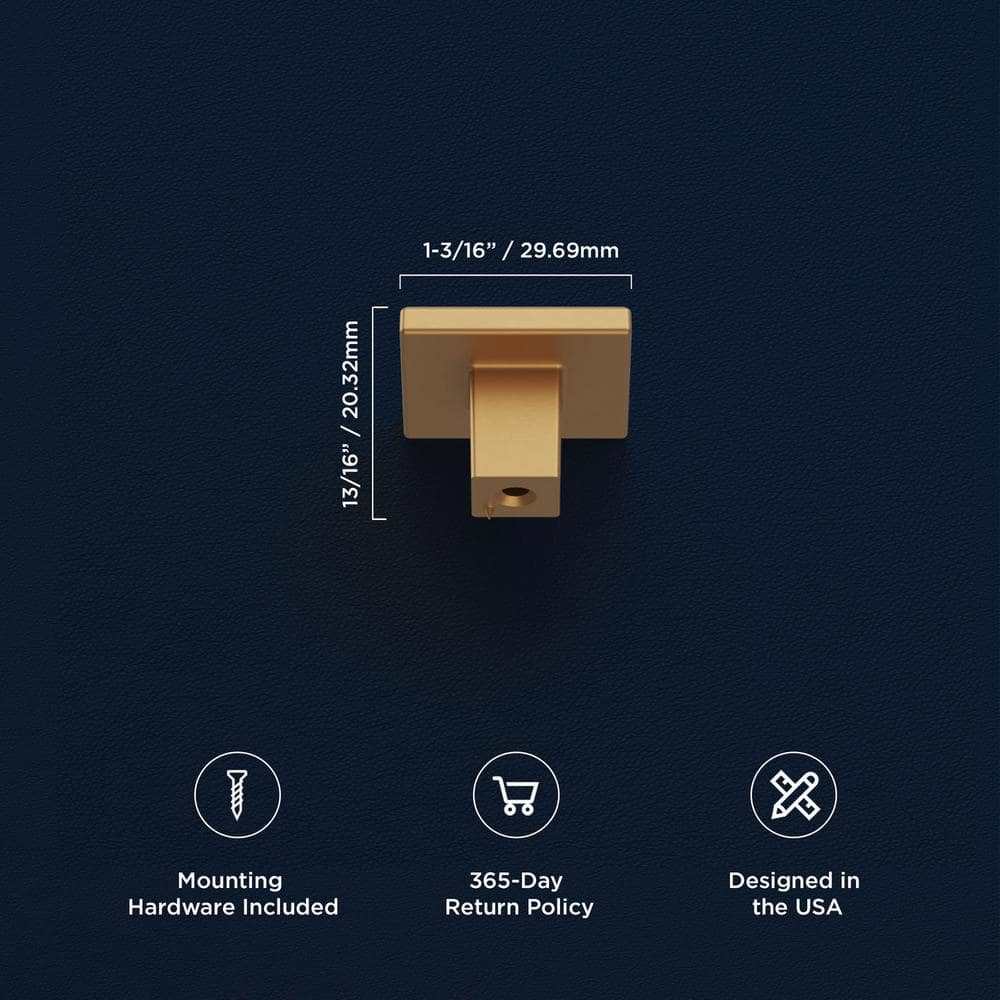 Brushed Brass Modern Square Cabinet Knob with Mounting Hardware