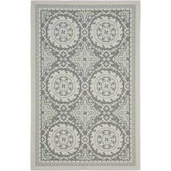 SAFAVIEH Courtyard Light Gray/Anthracite 7 ft. x 10 ft. Border Indoor/Outdoor Patio  Area Rug