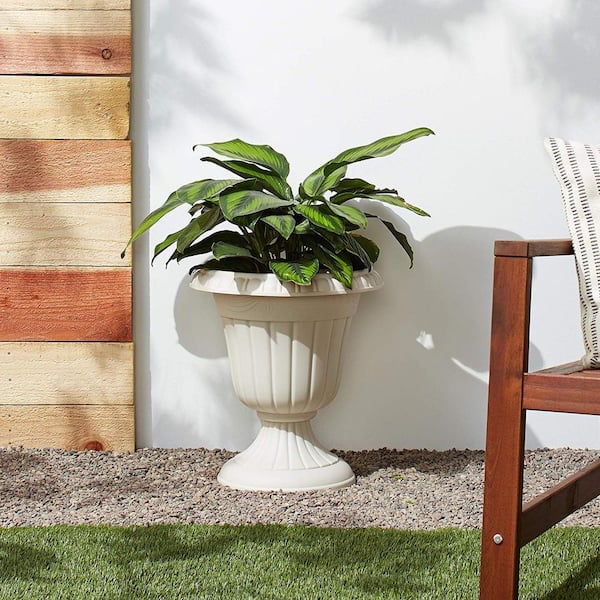 Traditional 10 in. x 12 in. Beige Plastic Urn