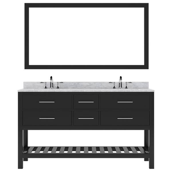 Virtu USA Caroline Estate 60 in. W x 22 in. D x 34 in. H Double Sink Bath Vanity in Espresso with Marble Top and Mirror