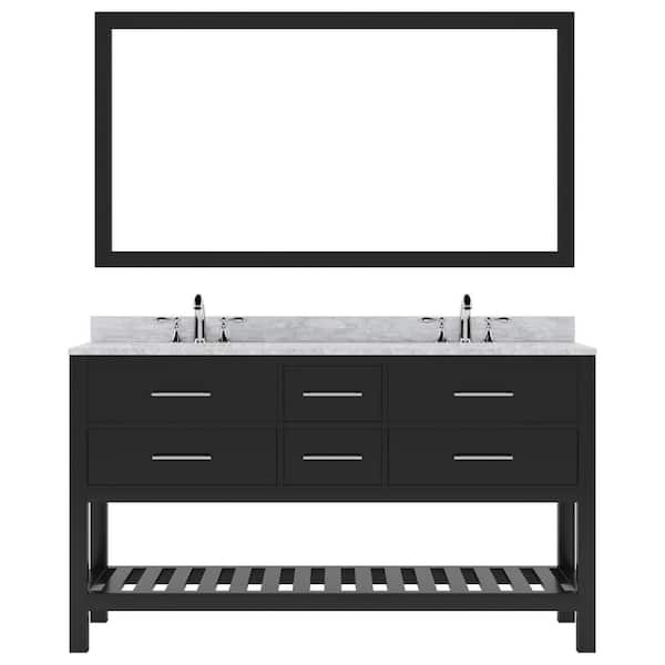 Virtu USA Caroline Estate 60 in. W x 22 in. D x 34 in. H Double Sink Bath Vanity in Espresso with Marble Top and Mirror