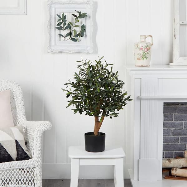 2.4 ft. Artificial Olive Tree in Black Pot, Artificial Indoor Home Decor Plant