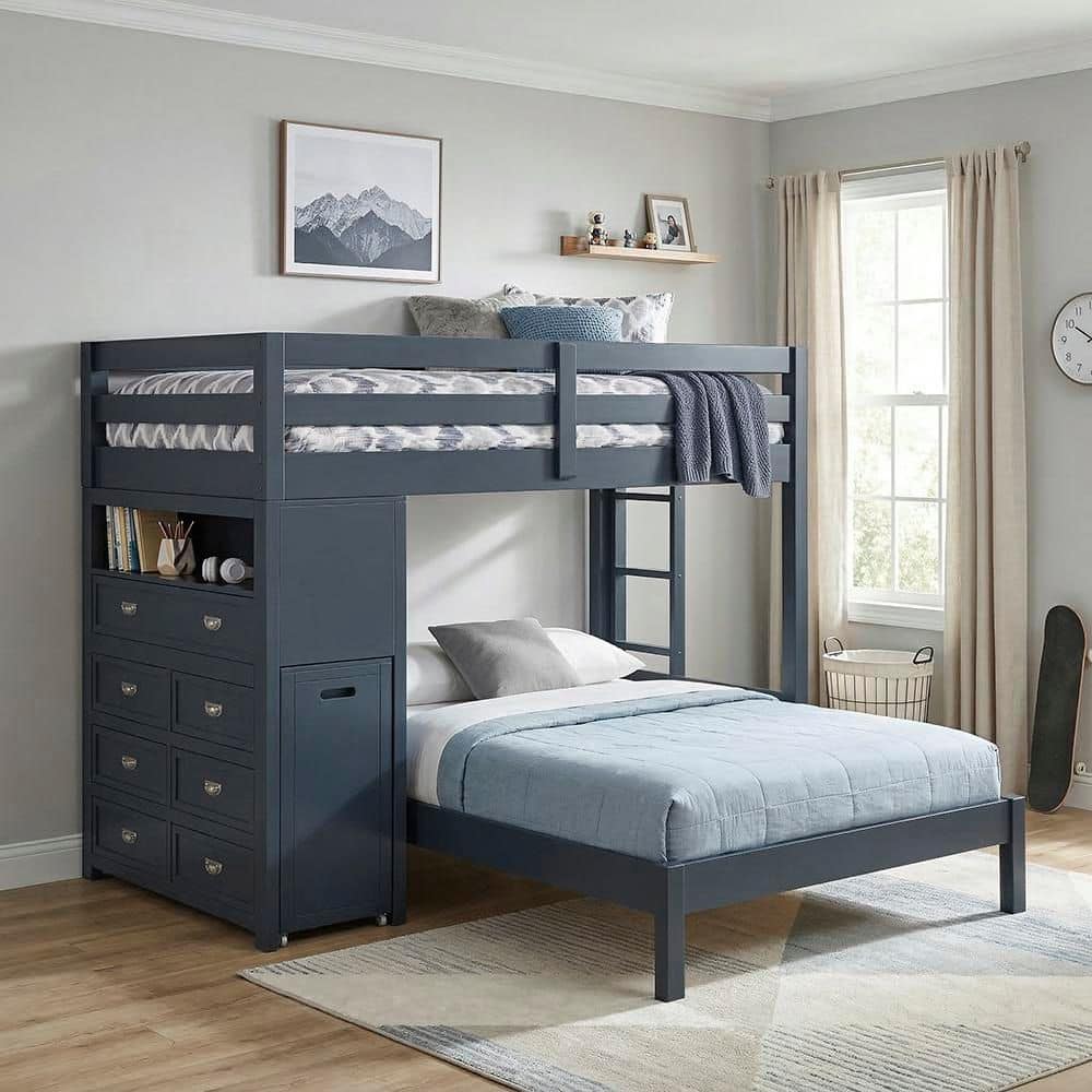 Eliza Navy Blue Twin over Full Loft Bunk Bed with Chest and Hidden Desk price history on PriceWatchPro