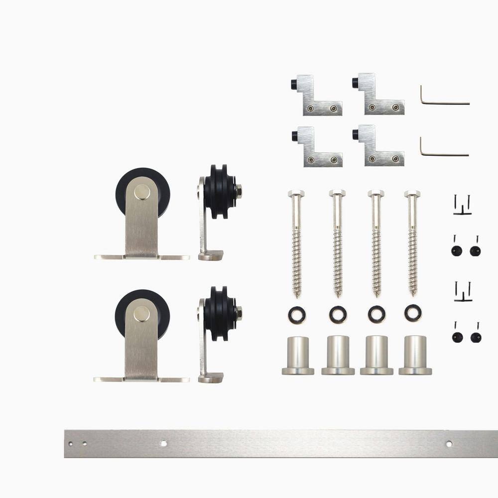 5 ft./60 in. Brushed Nickel Non-Bypass Sliding Barn Door Hardware Kit T-Shape Design Roller for Double Doors price history on PriceWatchPro