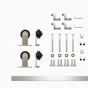 5 ft./60 in. Brushed Nickel Non-Bypass Sliding Barn Door Hardware Kit T-Shape Design Roller for Double Doors