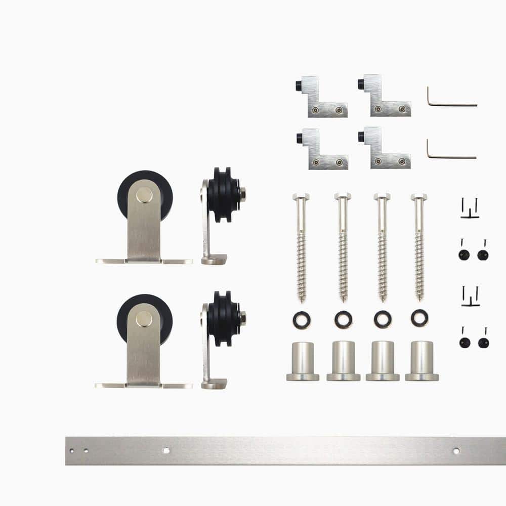 5.5 ft./66 in. Brushed Nickel Non-Bypass Sliding Barn Door Hardware Kit T-Shape Design Roller for Double Doors price history on PriceWatchPro