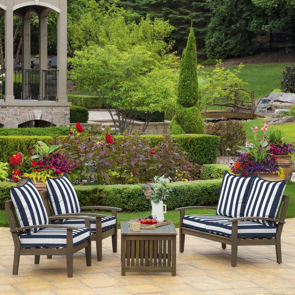 Sapphire Blue Cabana Stripe Outdoor Deep Seat Cushion Set