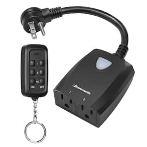 Outdoor Wireless Remote Control Outlet, 2 Independent Control Sockets, Black