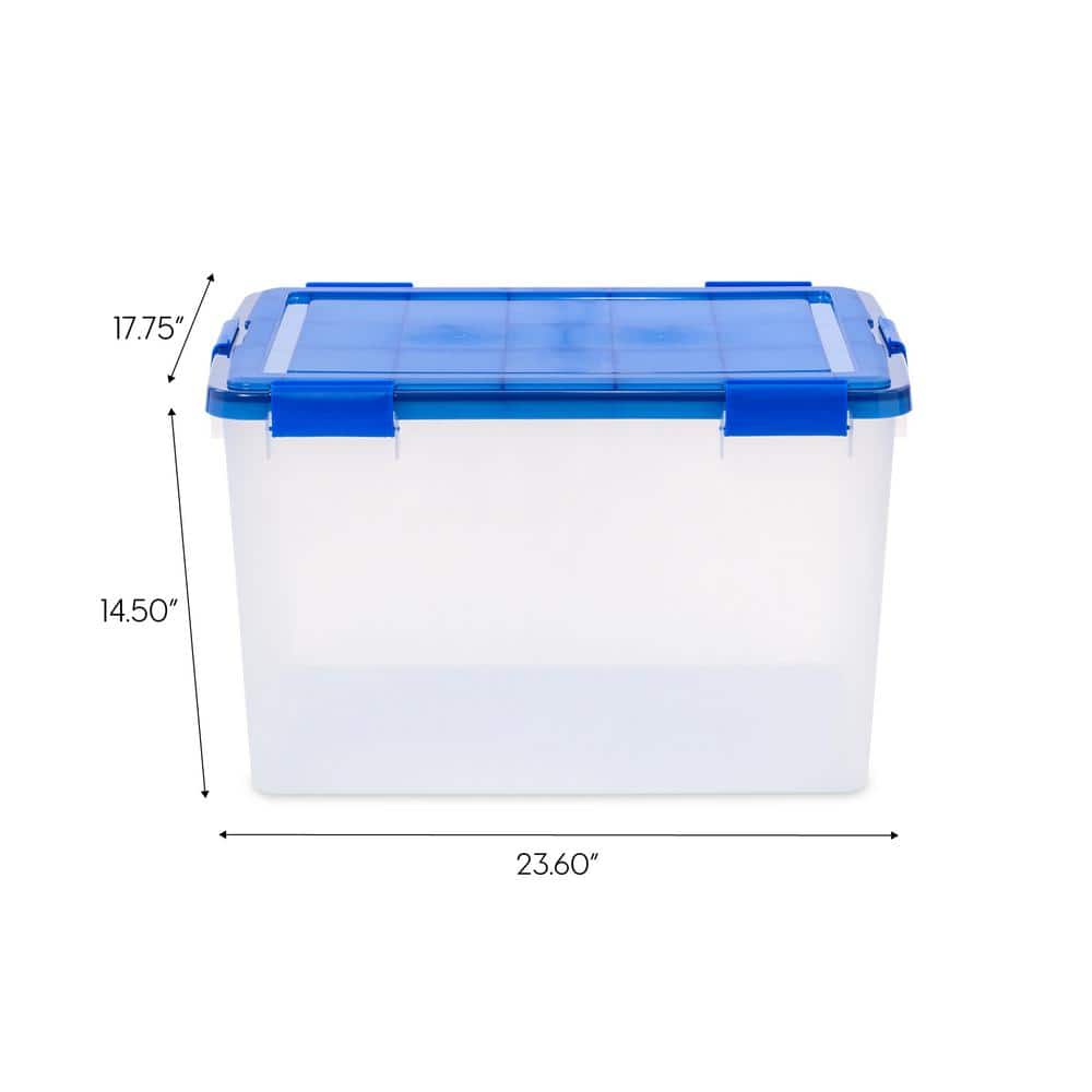 Blue and Clear Heavy-Duty Plastic Stackable Storage Box with Lid