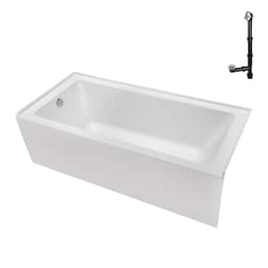 60 in. x 30 in. Soaking Acrylic Alcove Bathtub with Left Drain in Glossy White, External Drain in Polished Chrome