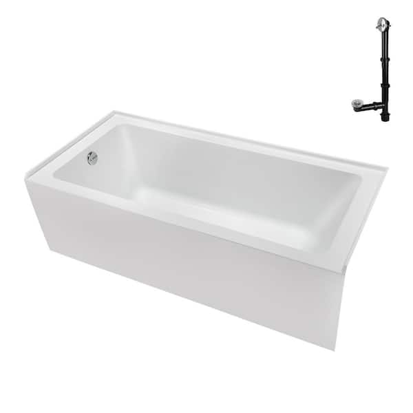 Streamline 60 in. x 30 in. Soaking Acrylic Alcove Bathtub with Left Drain in Glossy White, External Drain in Polished Chrome