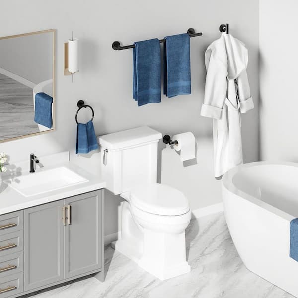 Porter 3-Piece Bath Hardware Set with Towel Hook and Toilet Paper Holder and 12 in. Towel Bar in Stainless Steel Black