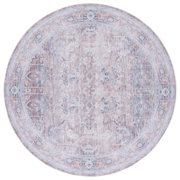 SAFAVIEH Tucson Rust/Beige 6 ft. x 6 ft. Machine Washable Border Distressed Floral Round Area Rug