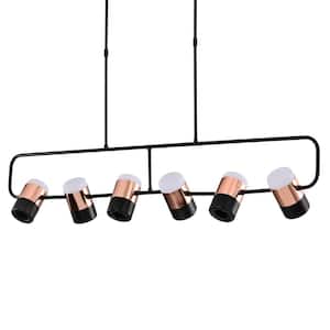 Witny 47 in. 6-Light Indoor Matte Black and Rose Gold Finish Chandelier with Light Kit