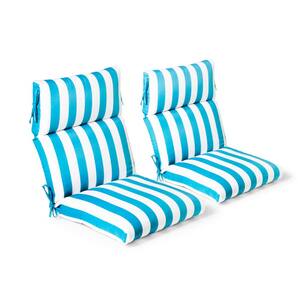 21.5 in. x 44 in. x 4 in. Awning Stripe Seaglass Outdoor Highback Dining Chair (2 Pack)