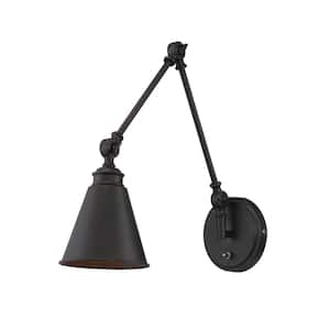 Morland 6 in. W x 16 in. H 1-Light English Bronze Adjustable Wall Sconce with Metal Shade