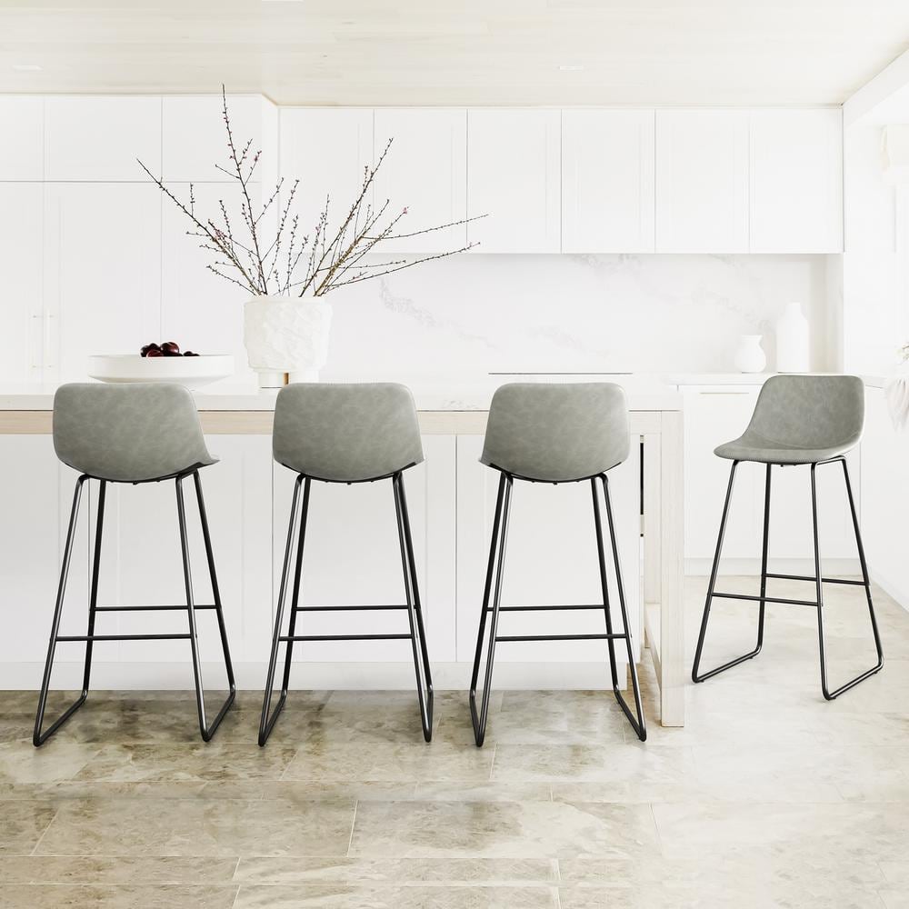 Alexander 30 in. Gray Faux Leather Bar Stool Low Back Metal Frame Counter Height Bar Stool Set of 8