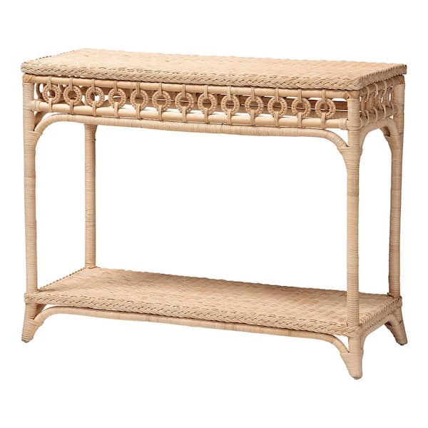 Oxford 41.7 in. Natural Brown Rectangle Rattan Wicker Console Table