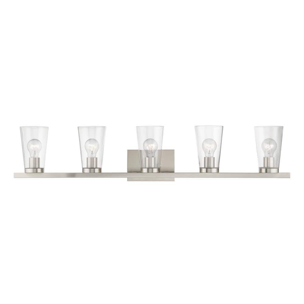 Livex Lighting Cityview 40 in. 5-Light Brushed Nickel Vanity Light with  Clear Glass Shades 17625-91 The Home Depot
