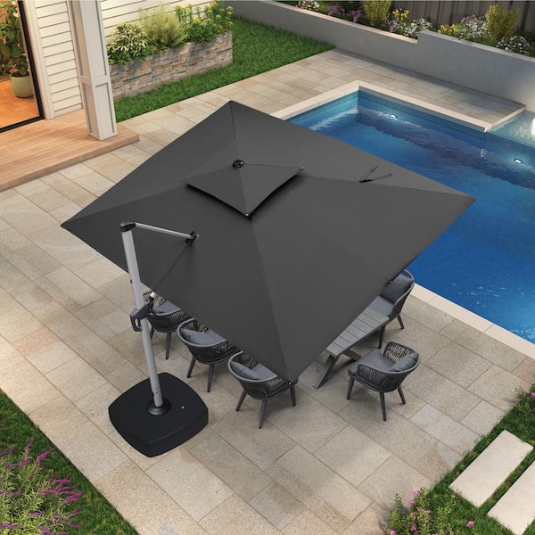 9 ft. x 12 ft. High-Quality Aluminum Cantilever Polyester Outdoor Patio Umbrella with Wheels Base, Gray