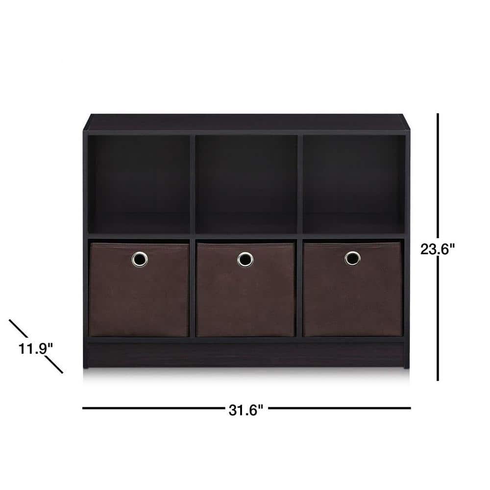 Dark Walnut 3x2 Cube Storage Organizer with Bins