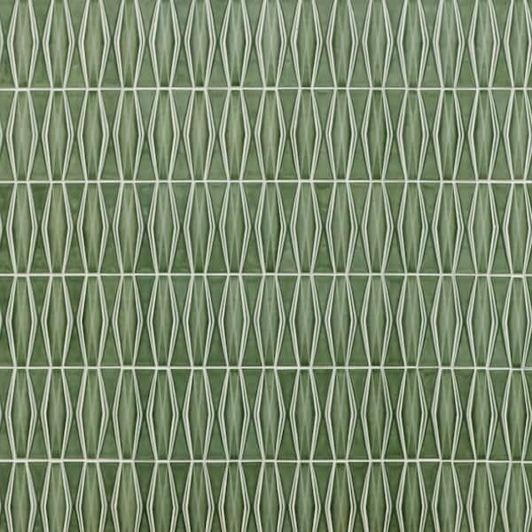 Delphi Harlequin Deep Emerald 2 in. x 8 in. Crackled Glass Mosaic Tile (1.39 sq. ft./Each)
