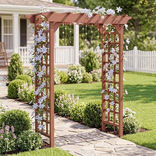 85 in. x 63 in. Wooden Garden Arbor,Outdoor Garden Arch Trellis for  Climbing Vines,Garden Arbor Arch with Trellis-Brown W2640P356950Q - The  Home Depot