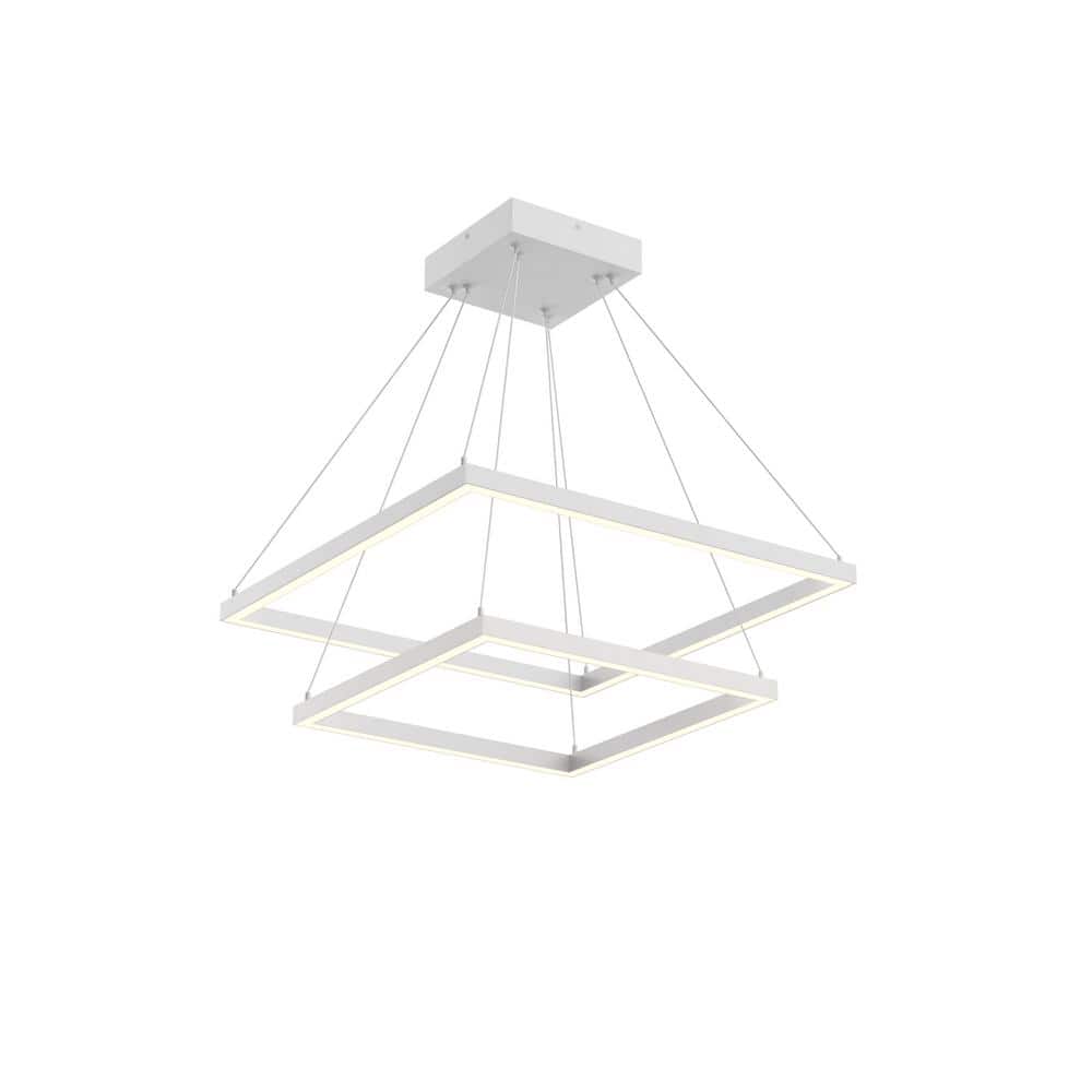 Piazza Modern 24" White LED Geometric Dual-Tier Chandelier