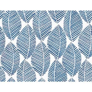 Spot Leaves Blue and White Vinyl Peel and Stick Wallpaper Roll (Cover 40.50 sq. ft.)