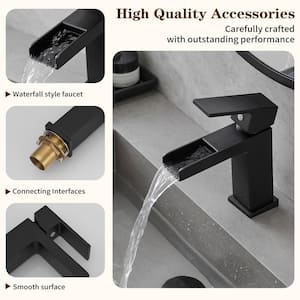 Waterfall Single Handle Single Hole Modern Bathroom Faucet Bathroom Drip-Free Lavatory RV Sink Faucet in Matte Black