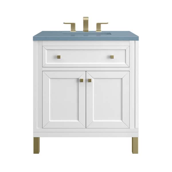 James Martin Vanities Chicago 30.0 in. W x 23.5 in. D x 34 in . H Bathroom Vanity in Glossy White with Cala Blue Quartz Top