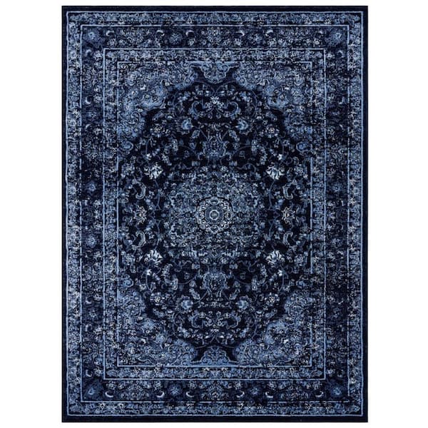 Unbranded Victoria Collection Navy 5x7 Oriental Medallion Floral Polypropylene Area Rug