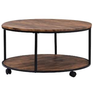 Marit 35 .5 in. Round Rustic Brown Wood Coffee Table with Metal Legs and Bottom Shelf