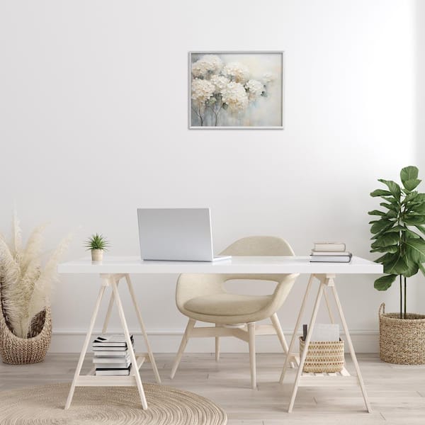 Subtle Fading White Hydrangeas by Arlington Prints White Framed Nature Giclee Art Print 16 in. x 20 in.