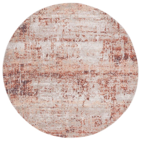 SAFAVIEH Madison Rust/Grey 7 ft. x 7 ft. Abstract Striped Round Area Rug
