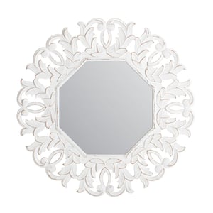 30 in. x 30 in. Bohemian Octagon Framed Tull White Carved Accent Mirror