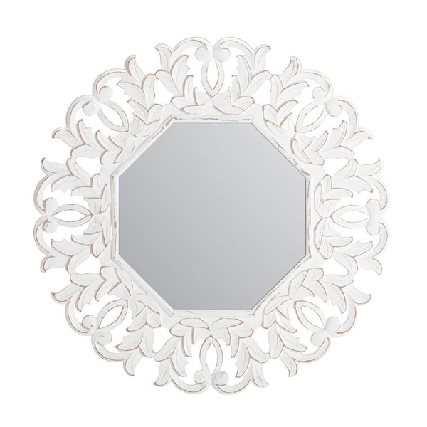 Habitat 30 in. x 30 in. Bohemian Octagon Framed Tull White Carved Accent Mirror