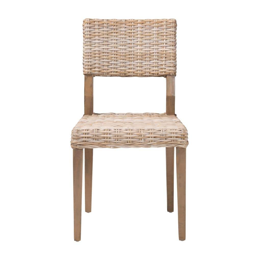 Gray Rattan and Mahogany Wood Dining Chair