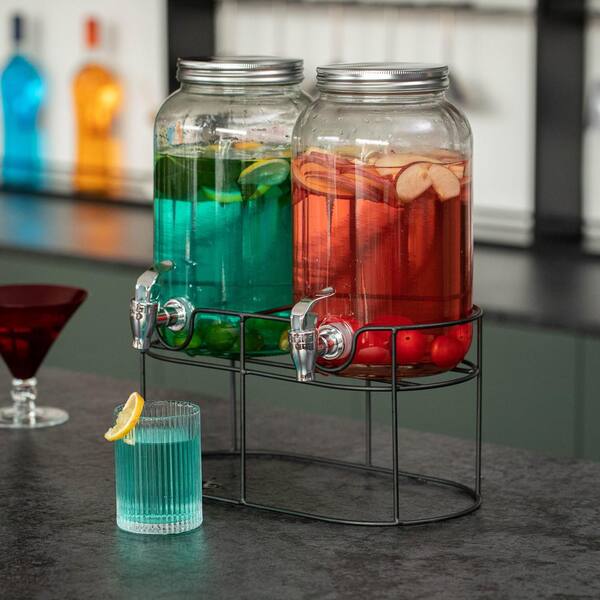 Basicwise 2-Pcs Versatile Glass Drink Dispenser Set with Metal
