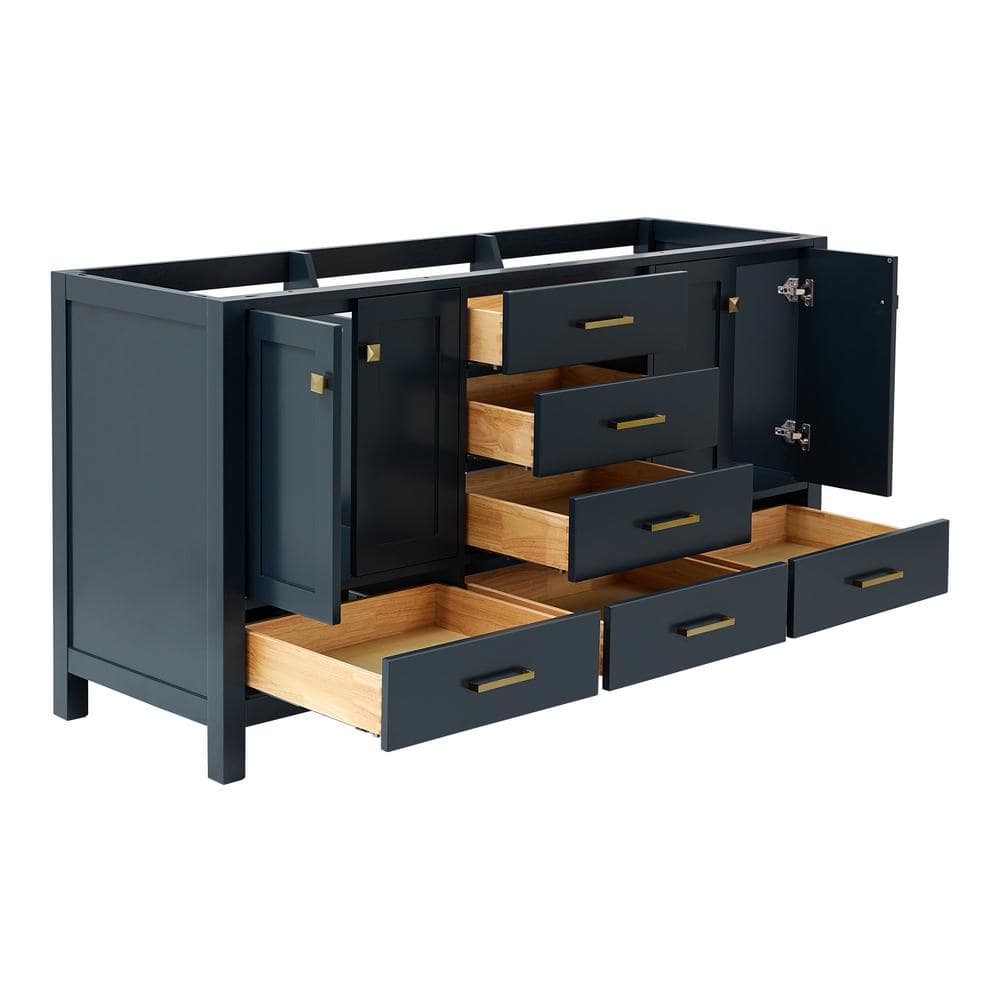 Cambridge Midnight Blue Double Freestanding Vanity Cabinet with Satin Brass Hardware
