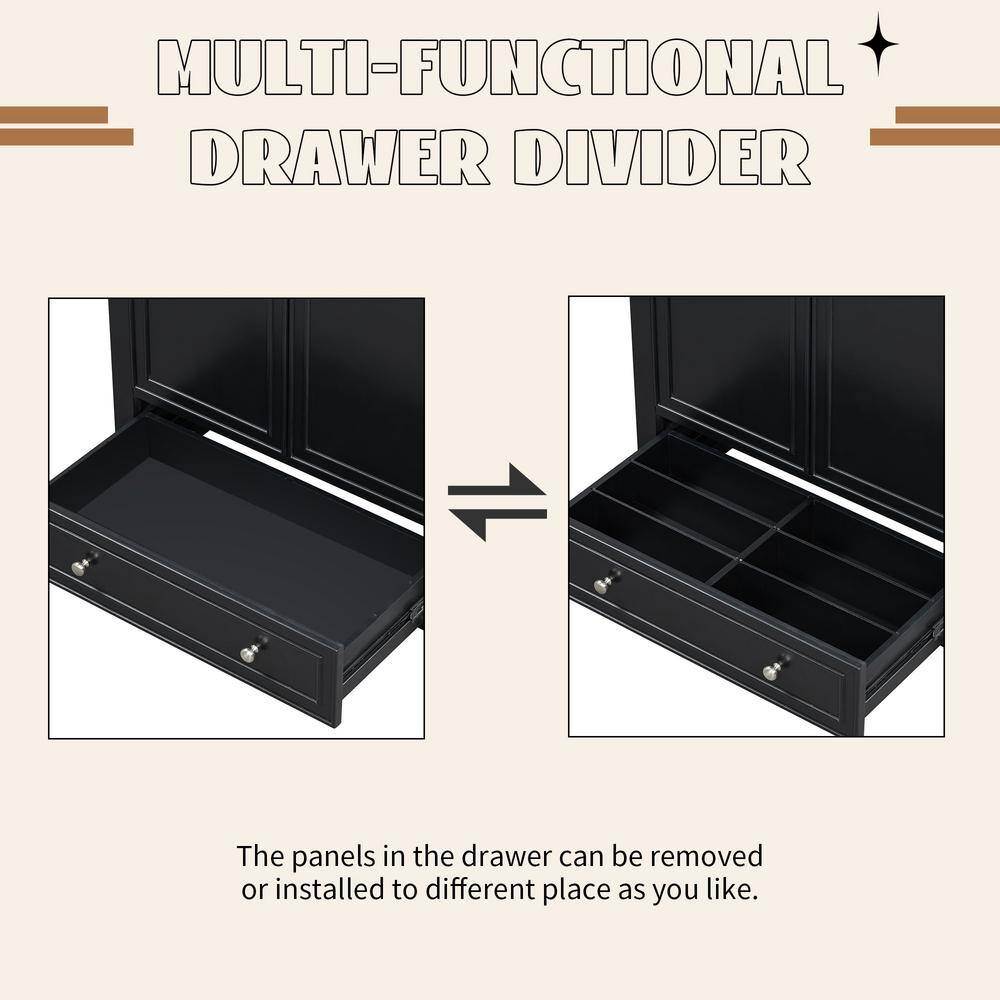 Black Solid Wood and MDF Freestanding Bathroom Vanity Cabinet