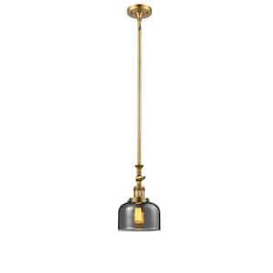 Bell 1-Light Brushed Brass Bowl Pendant Light with Plated Smoke Glass Shade