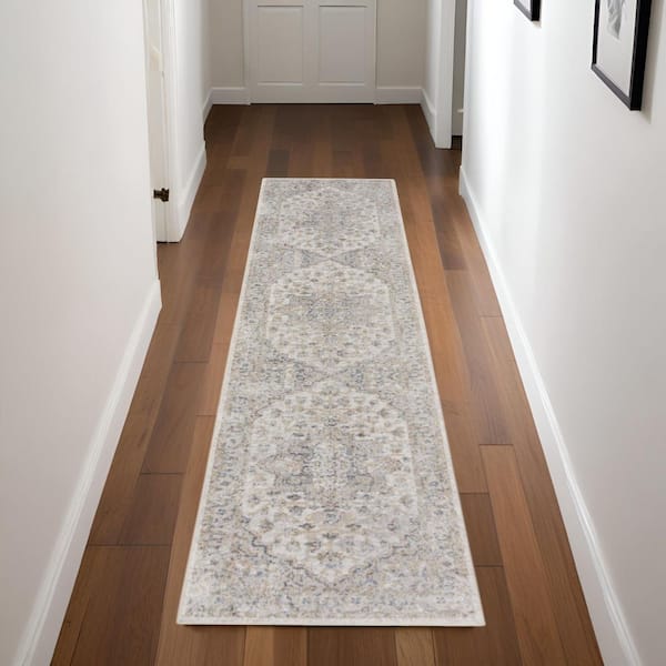 2 ft. x 8 ft. Gray Oriental Washable Area Rug