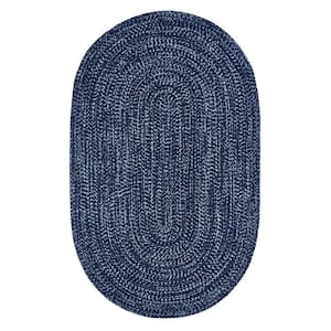 Chenille Tweed Braid Collection Navy & Smoke Blue 30" x 50" Oval 100% Polyester Reversible Indoor Area Rug
