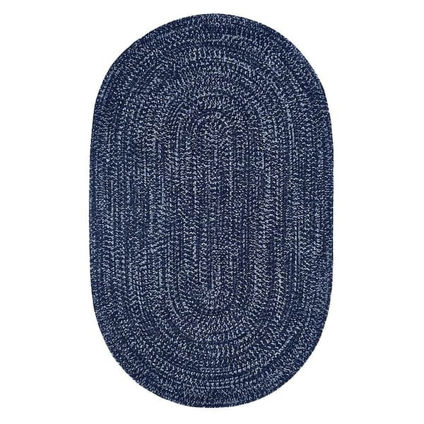Better Trends Chenille Tweed Braid Collection Navy & Smoke Blue 30" x 50" Oval 100% Polyester Reversible Indoor Area Rug