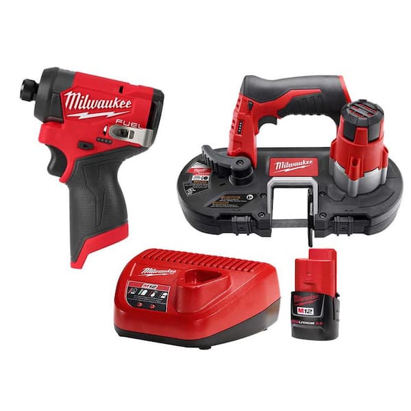 Milwaukee M12 FUEL 12-Volt Lithium-Ion Brushless Cordless 1/4 in. Hex Impact Driver/Bandsaw Combo Kit w/One 2.0Ah Battery, Charger