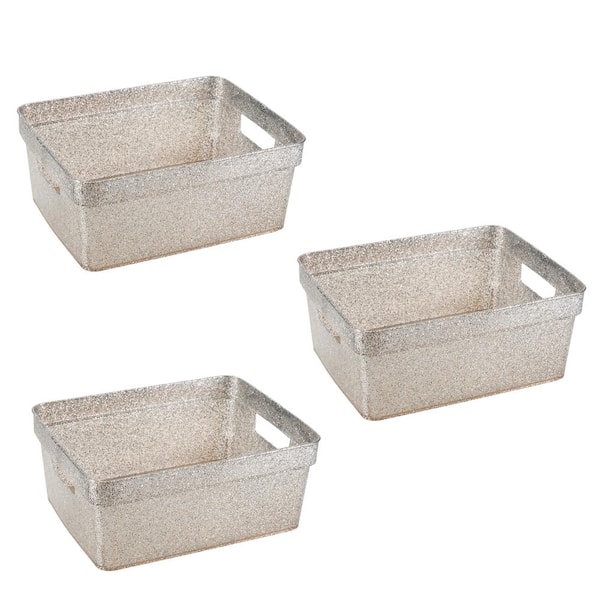 SIMPLIFY 15 in. L x 13 in. W x 5 in. H 2 Pack Slide 2 Stack It Shallow  Storage Tote Baskets Closet Drawer Organizer in Grey 25933-GREY - The Home  Depot