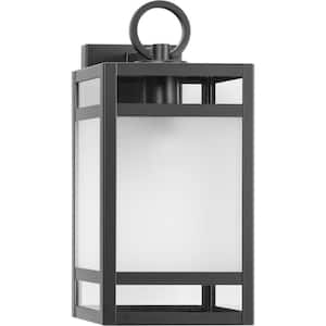 1-Light Matte Black Outdoor Lantern Parrish Clear and Etched Glass Modern Craftsman Medium Wall Sconce No Bulbs Included